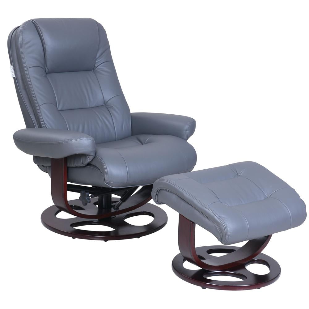Marlene Gray Contemporary Leather Swivel Recliner with Ottoman