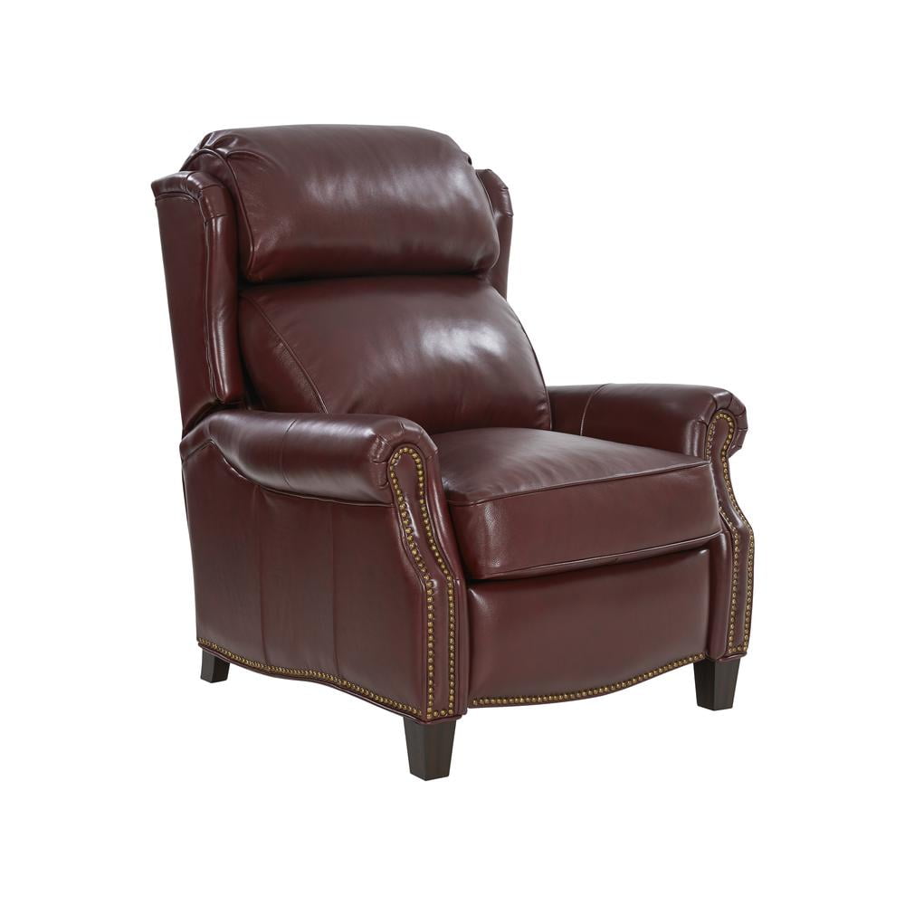 Meade Cabernet Leather Recliner with Merlot Wood Legs