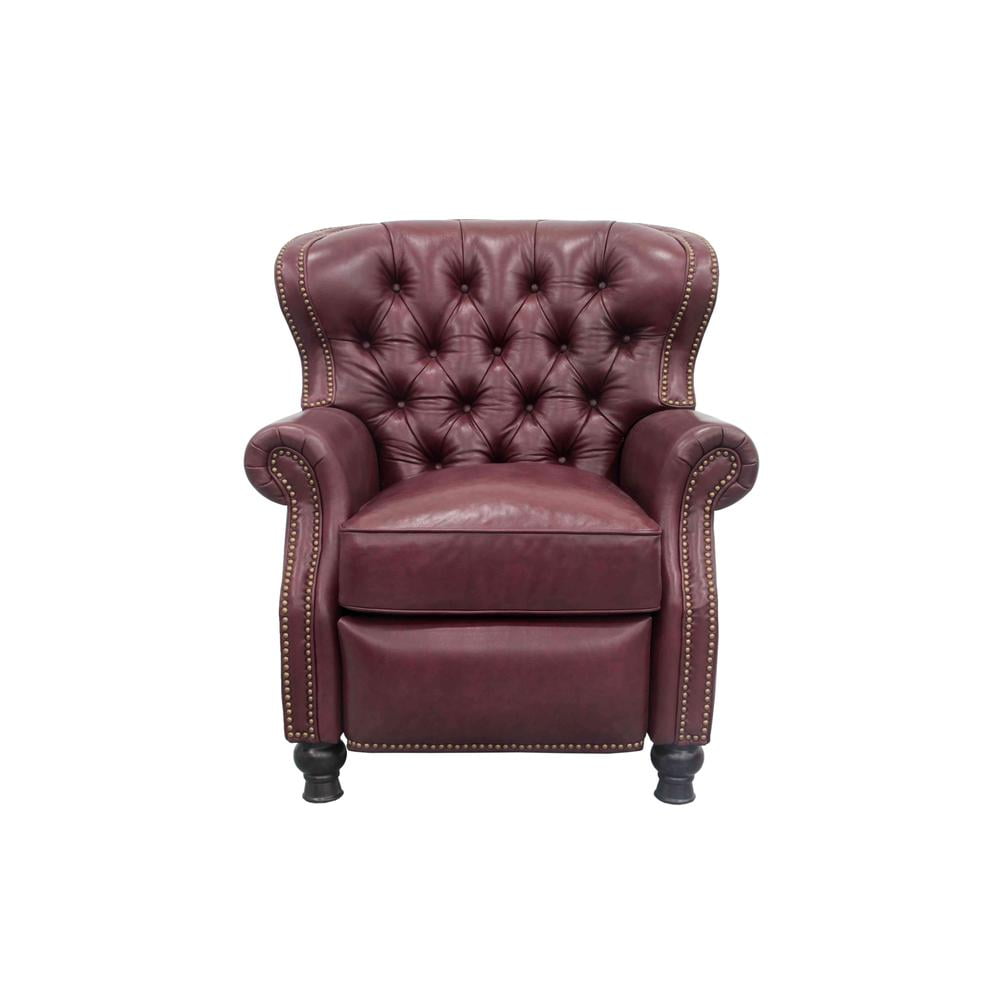 Handcrafted Red Leather Presidential Recliner with Wood Frame