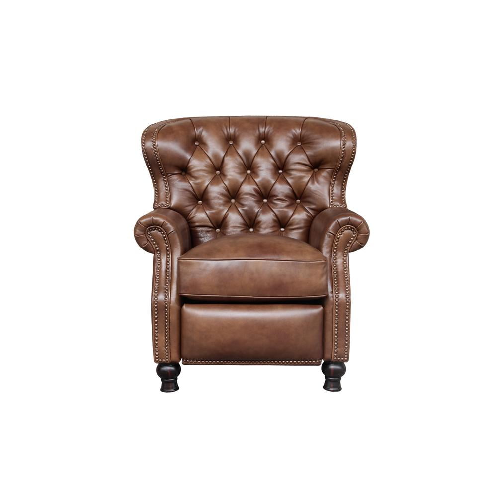 Handcrafted Brown Leather Presidential Recliner with Wood Accents