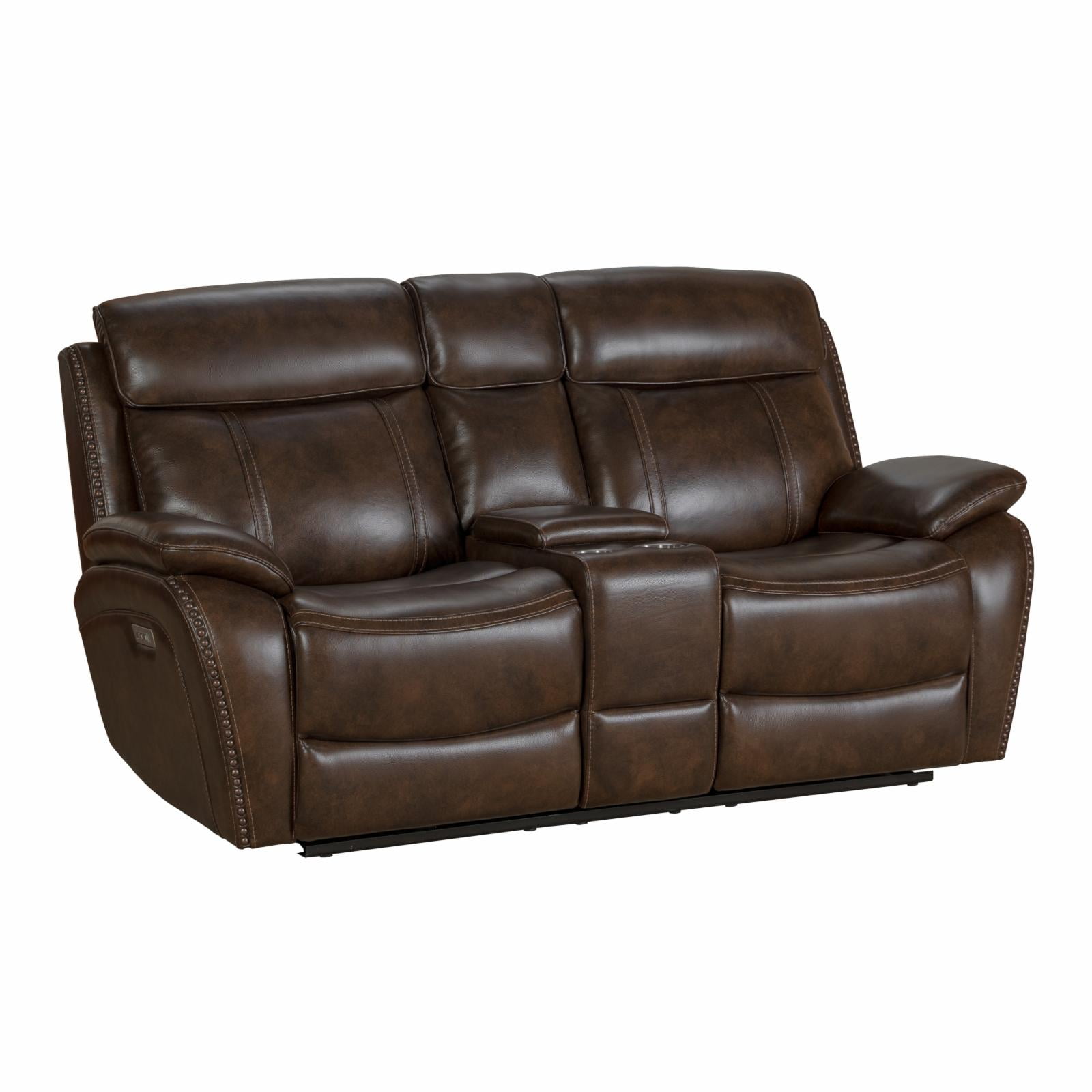Tri-Tone Chocolate Leather Power Reclining Loveseat with Cup Holder