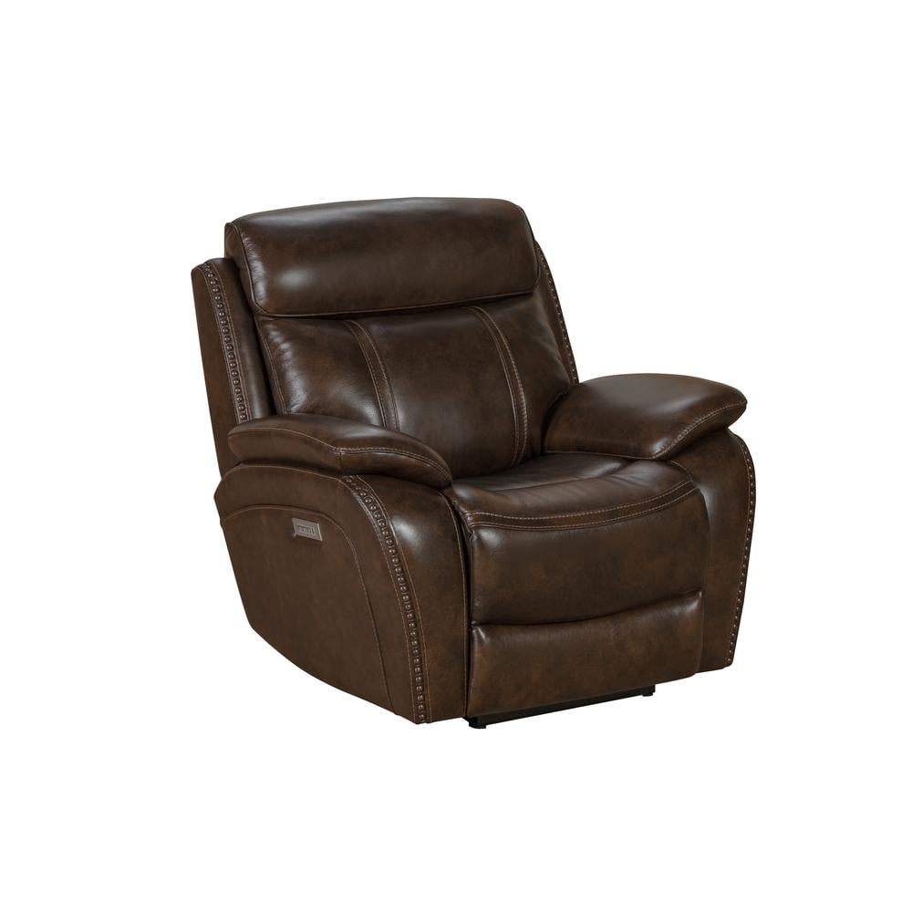 Tri-Tone Chocolate Leather Recliner with Nailhead Trim