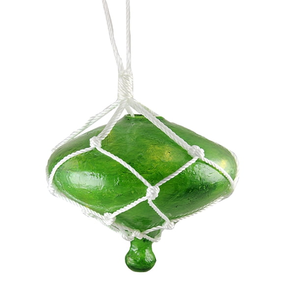 Barcana Lighted Onion Shaped Macrame-Style Christmas Decoration - 11" - Green - Warm White