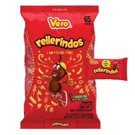 Dulces Vero Rellerindos Tamarind Mexican Candy with Chili Pepper Filling, 24.7 oz, 65 Count