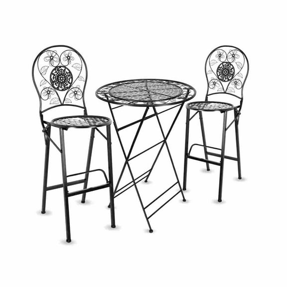 Barcelona Bistro Set Black 32" Table & 2 Round Barstools by Chivari