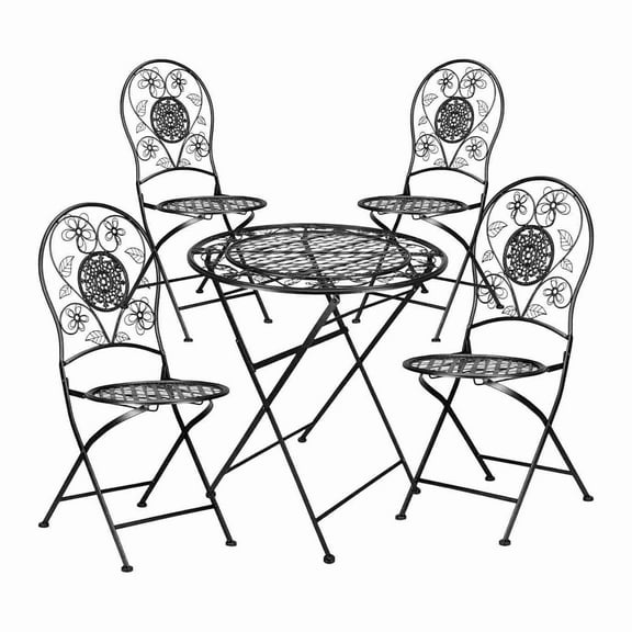 Barcelona Bistro Set Rustic Black 28" Table & 4 Round Chairs by Chivari