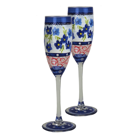 Barcelona Blue Flowers Champagne Set/2