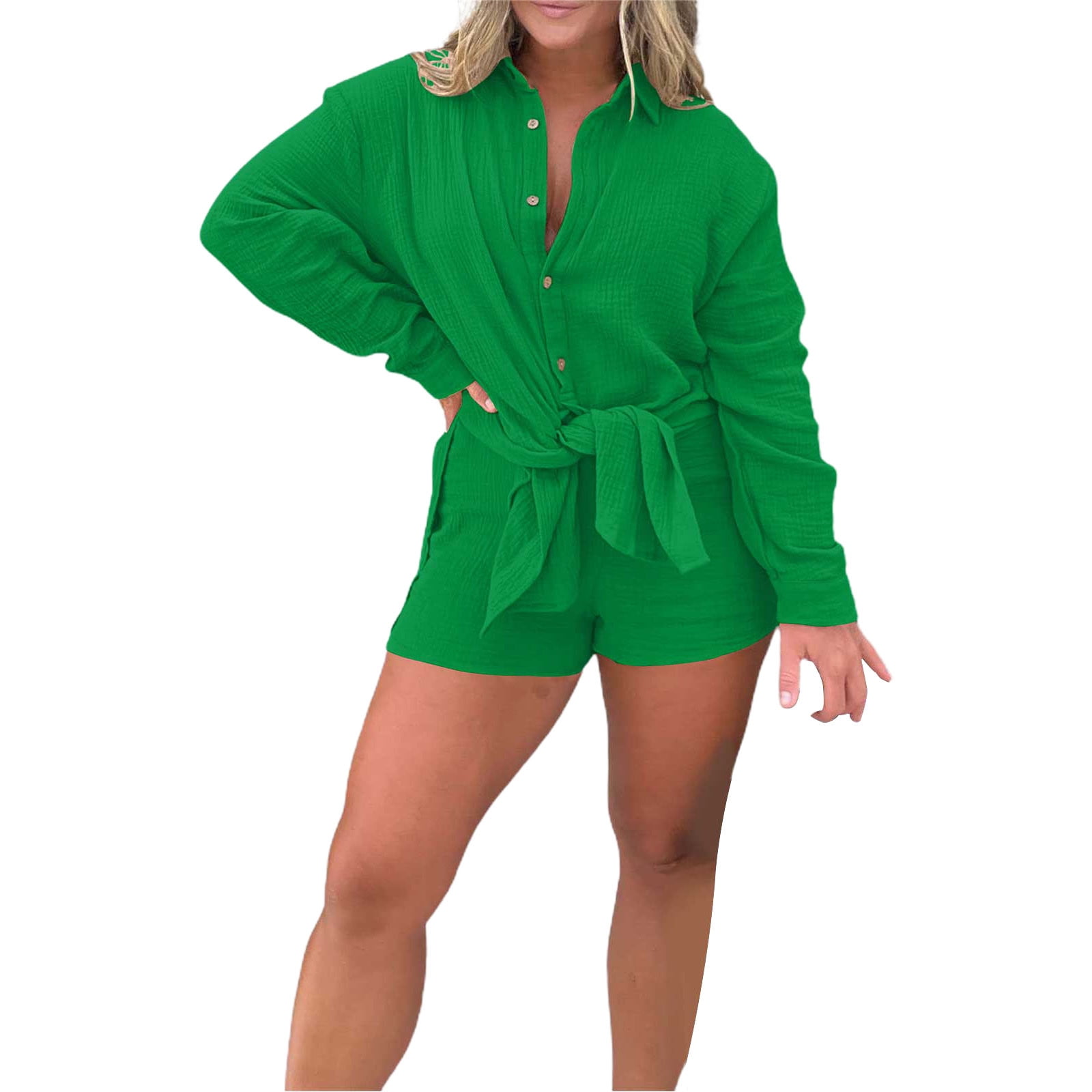 Barcelona Breeze Romper Dress Set for Women Pink Laura Romper Dress 2 Pieces Long Sleeve Button Down Short Sets XL RD Walmart