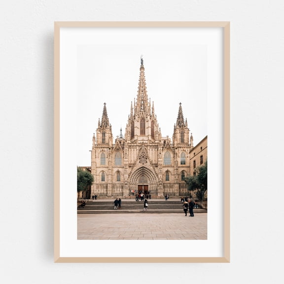 Barcelona Cathedral - Barcelona Catalonia Spain Photography Architecture Gothic Cathedral Travel Poster Cityscape Oak Framed Wall Art Print 5 x 7 inches