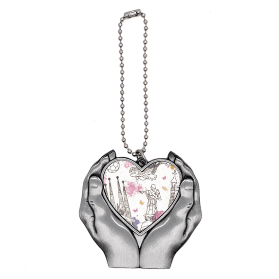 Barcelona Cathedral Soccer Statue Spain Car Keychain Heart Pendant Ornament Charm