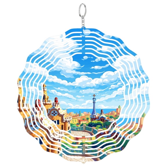 Barcelona City 3D Wind Spinner Stainless Steel Kinetic Art Garden Decor Spain Gaudi Architecture Gift