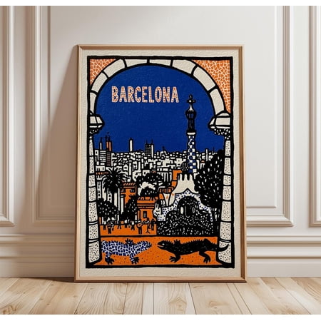 Barcelona Colourful Cityscape Scene Graphic Travel, Unframed Paper Print