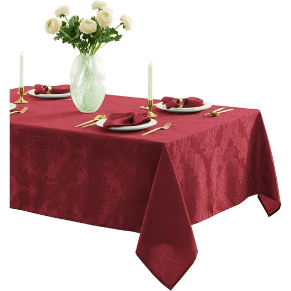 Barcelona Damask Fabric Rectangle Tablecloth 60 x 120 in Burgundy – No ...