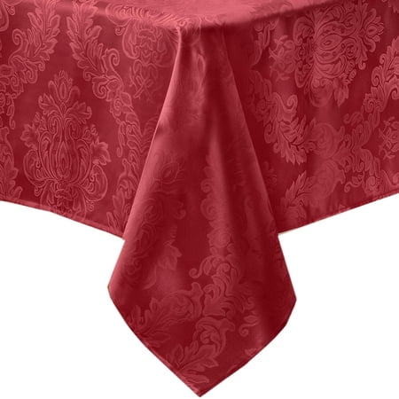 Barcelona Damask Fabric Tablecloth by Newbridge, 100% Polyester, Party, Banquet and Holiday Tablecloth, 60 Inch x 102 Inch Oblong/Rectangle, Red