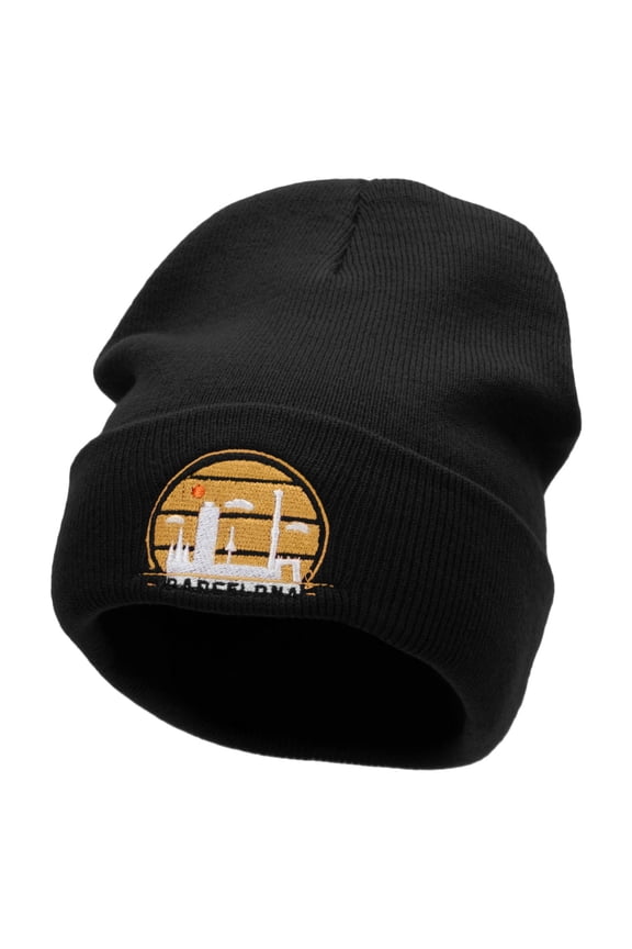 Barcelona Embroidered 12 Inch Long Knitted Beanie - Black OSFM