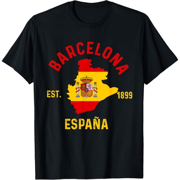 Barcelona Espana Spain Est. Souvenir Flag Map Vacation T-ShirtMen and women, Black T-shirt, size: Extra large