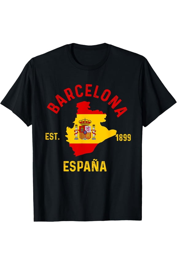 Barcelona Espana Spain Est. Souvenir Flag Map Vacation T-ShirtMen and women, Black T-shirt, size: Extra large