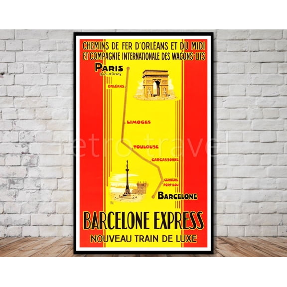 Barcelona Express Train Poster, Unframed Paper Poster 8x10in