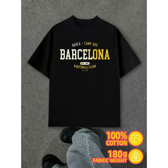 Barcelona FC T-Shirt for men 180G 100% Cotton white Retro Unisex Shirt ...