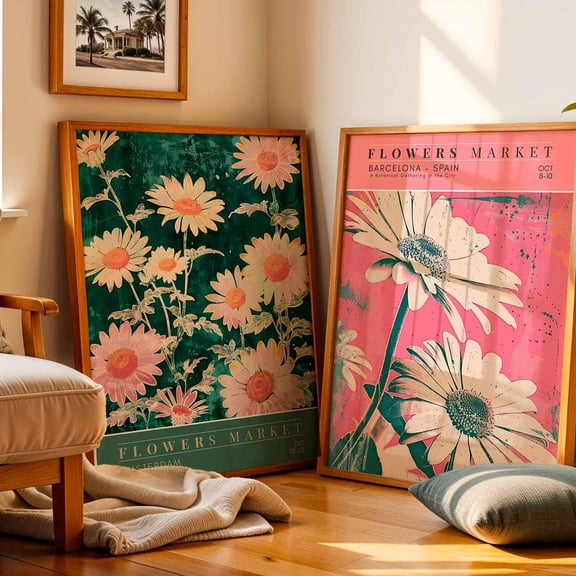 Barcelona Flower Market Posters: Boho Cottagecore Wall Art, Set 2 Unframed Paper Print 20x30