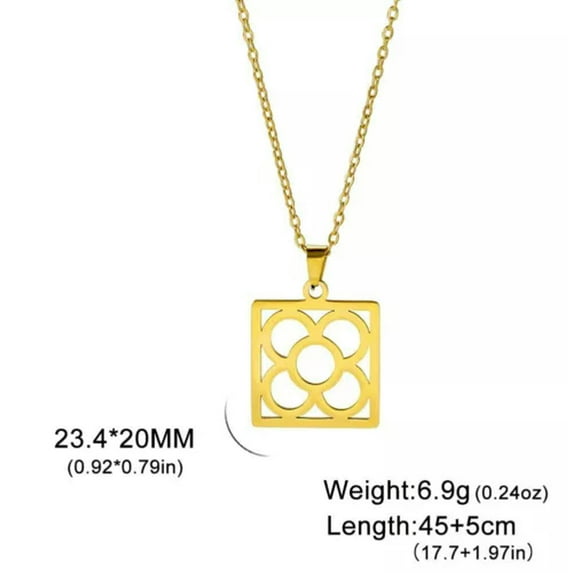 Barcelona Flower Square Pendant Necklace Stainless Steel Clavicle Chain Jewelry