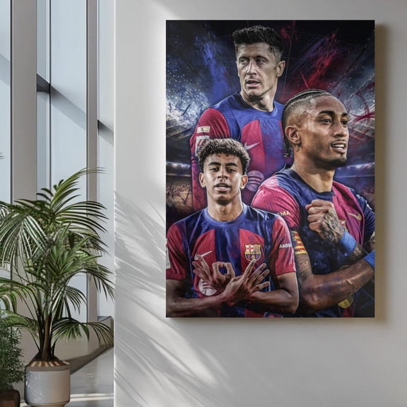 Barcelona Football Lewandowski Raphinha Yamal Wall Art, Poster Only