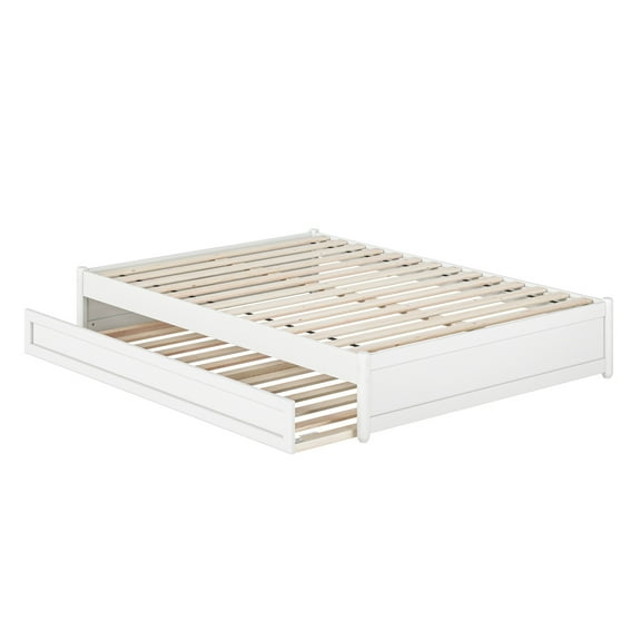 Barcelona Full Solid Wood Panel Platform Bed with Twin Trundle in White