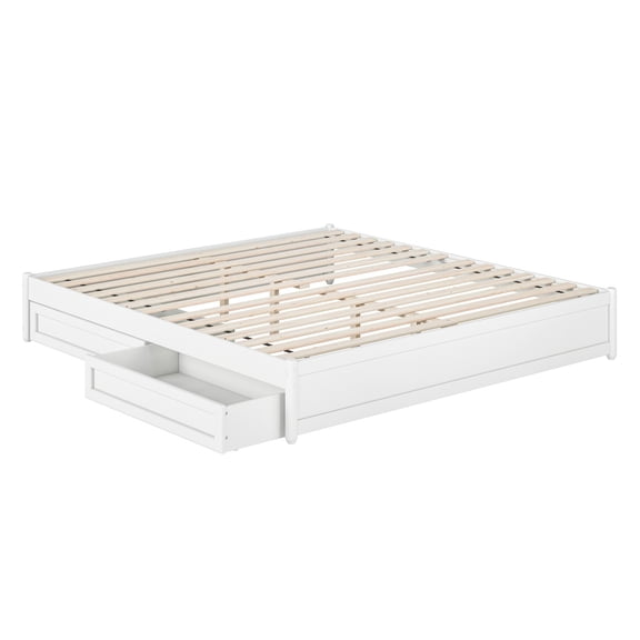 Barcelona King Panel Platform Bed with 2 Storage Drawers in White