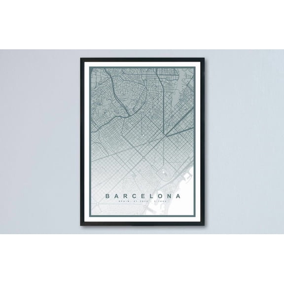 Barcelona Map Barcelona City Spain Barcelona Accent Street Map Urban Barcelona Illustration Wall Decor Unframed Paper Print