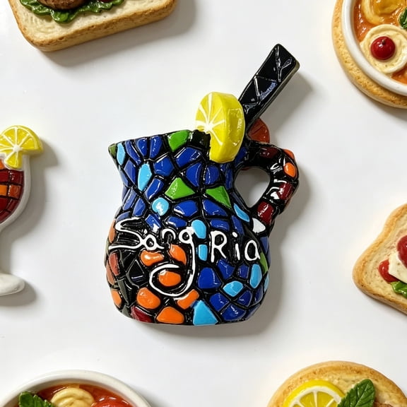 Barcelona Mosaic Sangria Pitcher Magnet - 3D Resin Refrigerator Magnet with Strong Magnetic Backing, Spanish Travel Souvenir for Kitchen Fridge, Creative Home Decor Gift, Handcrafted Design