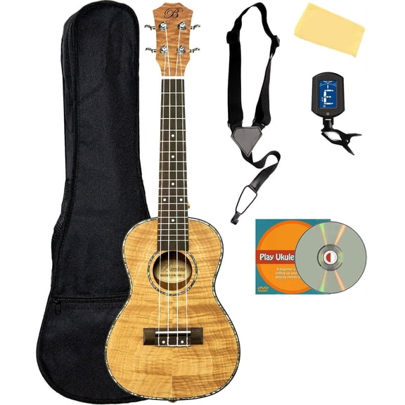 Barcelona Oguman Wood Concert Ukulele Bundle with Gig Bag, Tuner, Strap, Austin Bazaar Instructional DVD, and Polishing Cloth