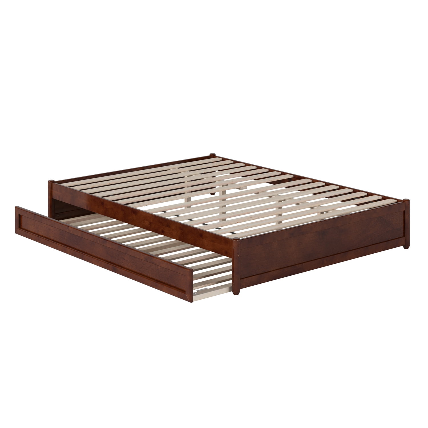 Barcelona Queen Walnut Wood Platform Bed with Twin XL Trundle