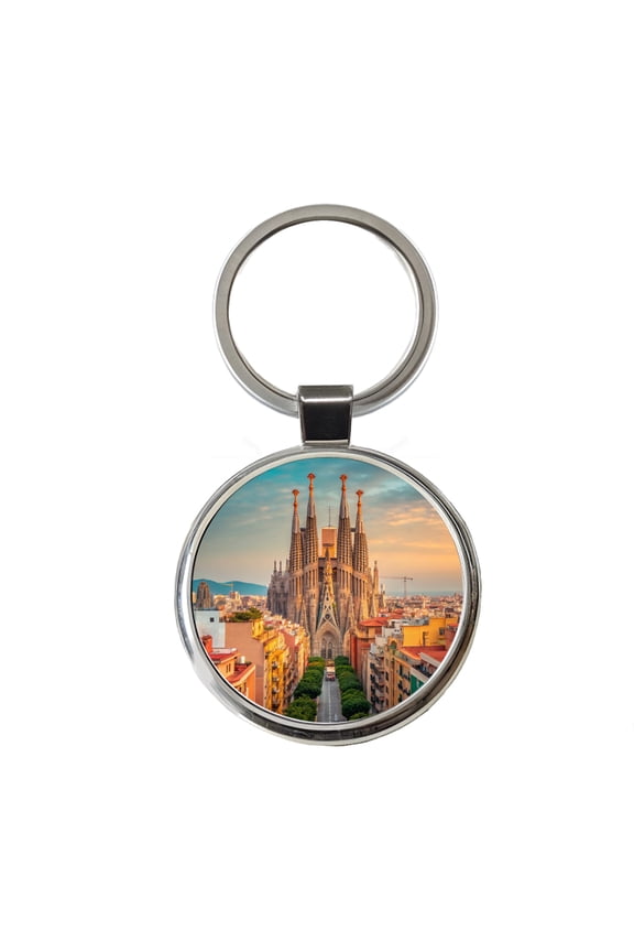Barcelona Spain Beautiful Metal Round Keychain
