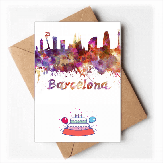 Barcelona Spain City Watercolor Happy Birthday Greeting Cards Envelopes Blank