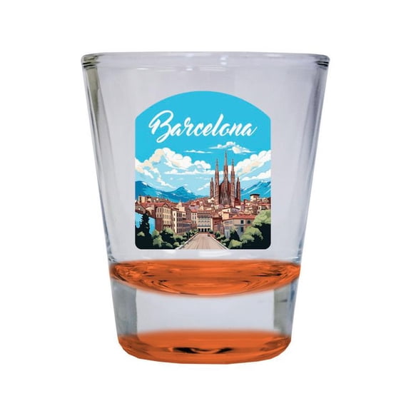 Barcelona Spain Design A Souvenir 2 oz Round Shot Glass Orange