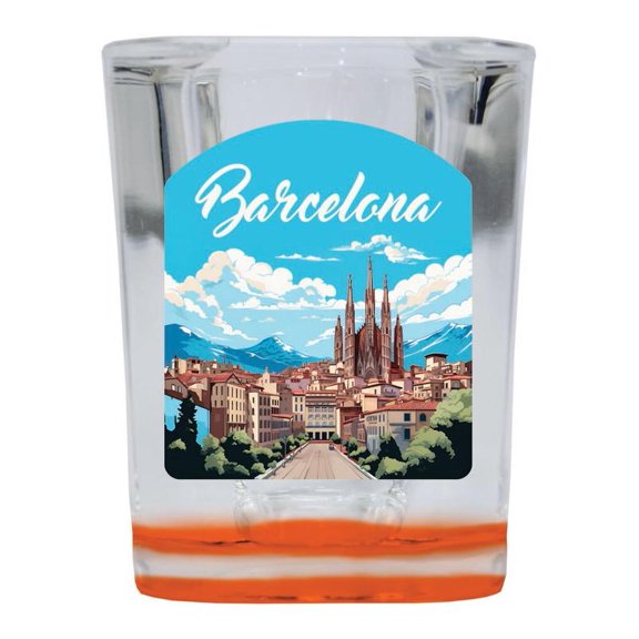 Barcelona Spain Design A Souvenir 2 oz Square Shot Glass Orange