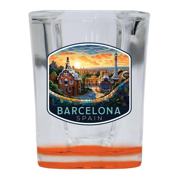 Barcelona Spain Design B Souvenir 2 oz Square Shot Glass Orange
