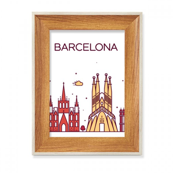 Barcelona Spain Flat Landmark Pattern Desktop Wooden Photo Frame Display Picture Art Painting Multiple Sets