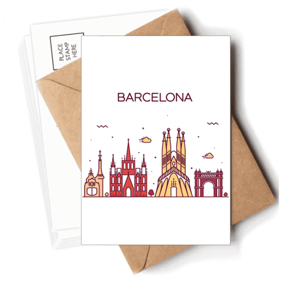 Barcelona Spain Flat Landmark Pattern Postcards Envelopes Blank Note Cards Mailing