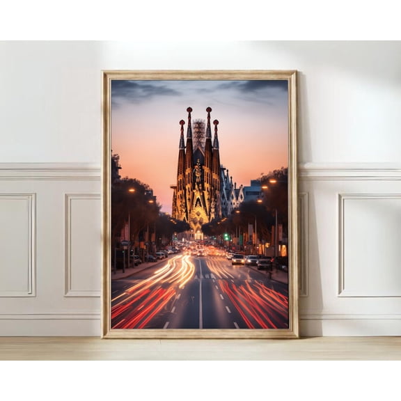 Barcelona Spain Sagrada Familia Travel Scenery Map Wall Art Unframed Paper Print