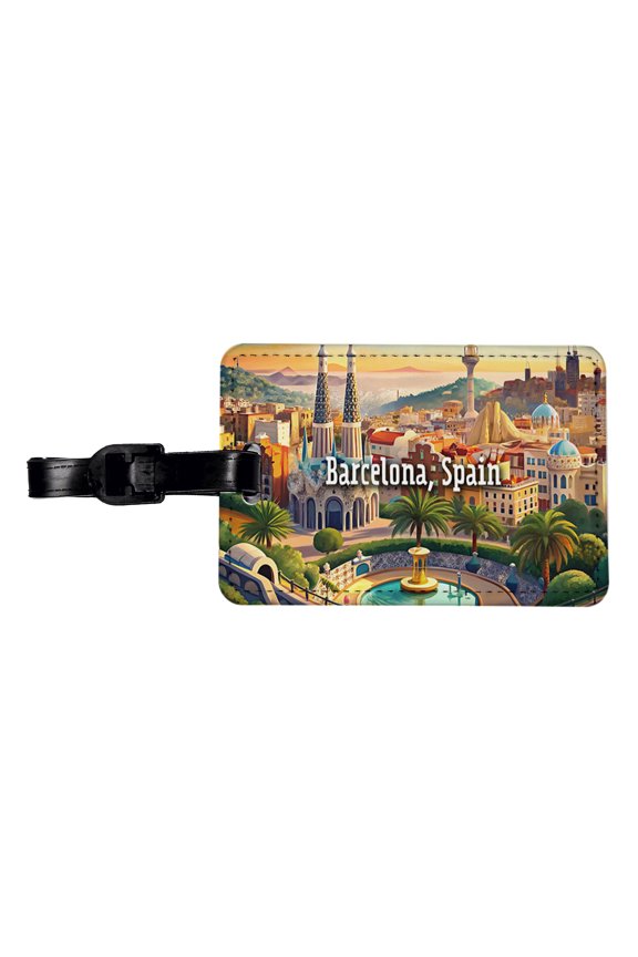 Barcelona, Spain Travel City Country Stamp Faux Leather Travel Luggage Tag