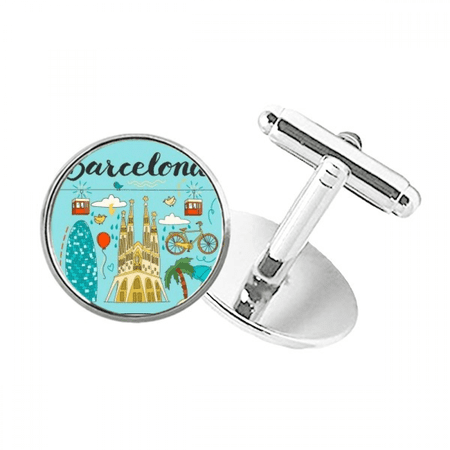 Barcelona Spanish Sagrada Falia Round Button Cuff Clip Stud Cufflinks