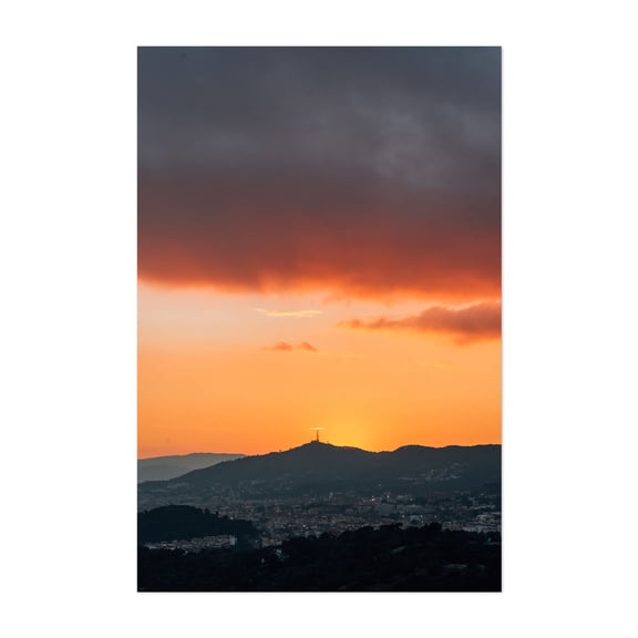 Barcelona Sunset 03 - Barcelona Catalonia Spain Photography Sunset Landscape Mountain City Scenic Skyline Nature Unframed Wall Art Print 4 x 6 inches