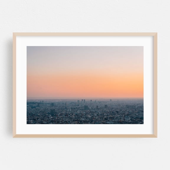 Barcelona Sunset 04 - Barcelona Catalonia Spain Photography Oak Framed Wall Art Print 20 x 30 inches