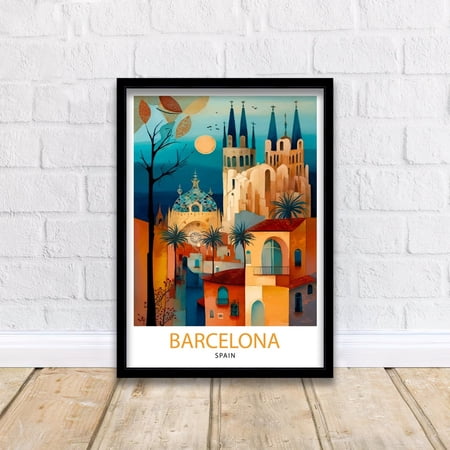 Barcelona Travel Poster, Spain Architecture Art Print, Poster Only