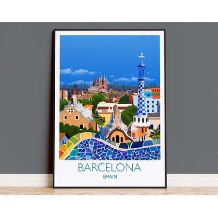 Barcelona Travel Poster Wall Art, Travel Print of Barcelona, City of Barcelona Art Lovers Gift, Spain City Art, Barcelona Cityscape, 16x24 UNFRAMED