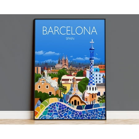 Barcelona Travel Poster Wall Art, Travel Print of Barcelona, City of Barcelona, Spain, Barcelona Art Lovers Gift, Barcelona Cityscape, 12x18 UNFRAMED