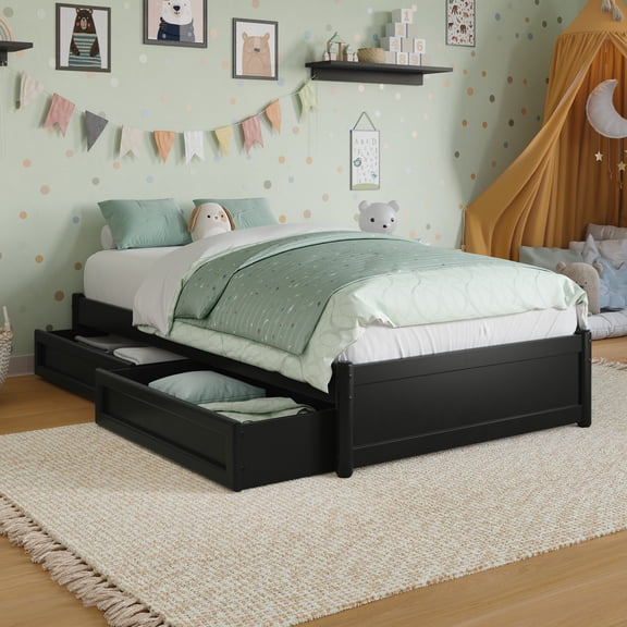 Barcelona Twin Panel Platform Bed with 2 Storage Drawers in Black