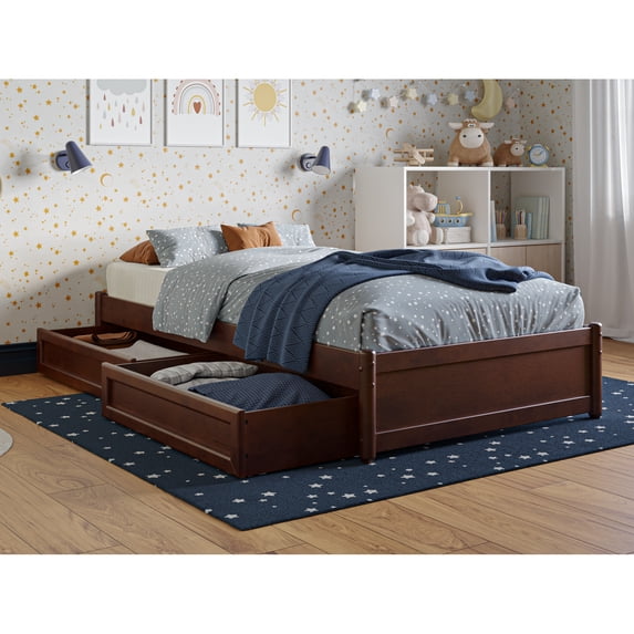 Barcelona Twin Panel Platform Bed with 2 Storage Drawers in Walnut