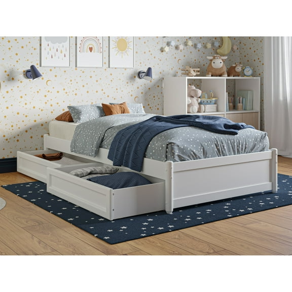 Barcelona Twin Panel Platform Bed with 2 Storage Drawers in White
